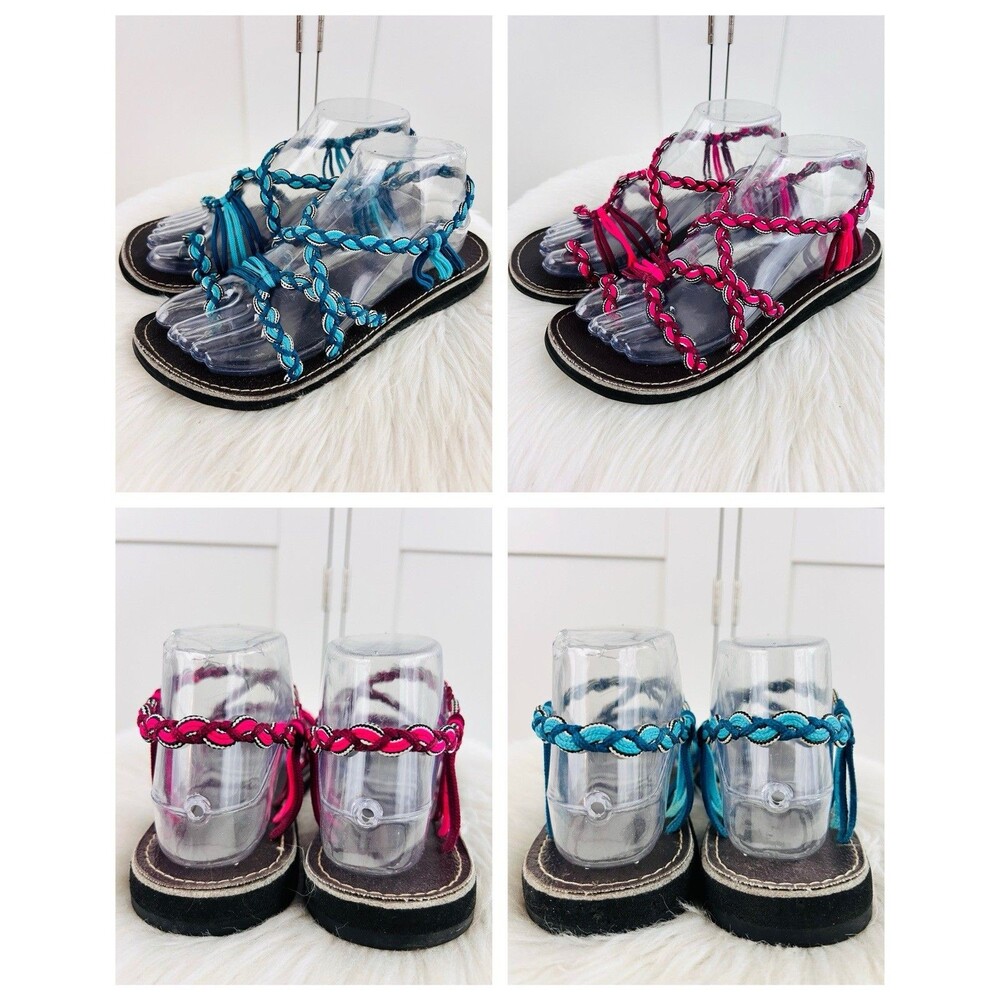 La Marine Pink & Blue Braided Rope Sandals Lot Of 2 Pairs Strappy Flats Size 9